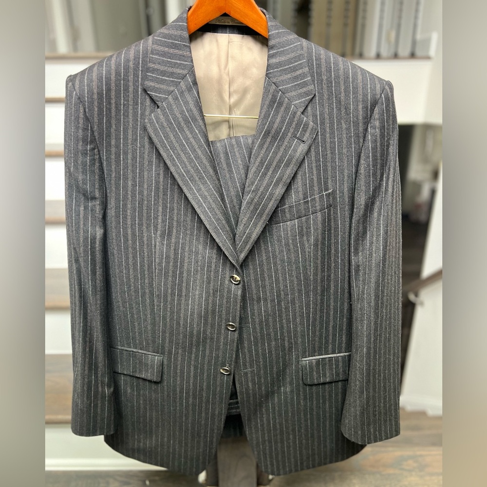 Black pinstripe wool suit